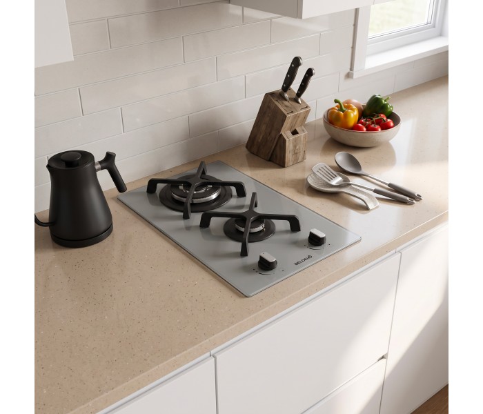 Plaque de cuisson gaz domino verre gris encastrable coloris gris