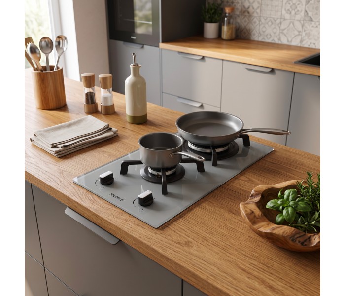 Plaque de cuisson gaz domino verre gris encastrable coloris gris