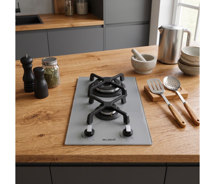 Plaque de cuisson gaz domino verre gris encastrable coloris gris