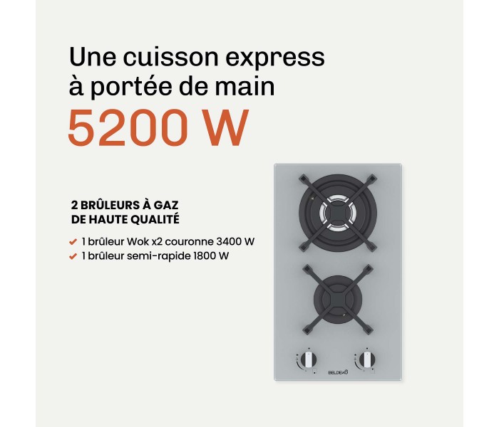 Plaque de cuisson gaz domino verre gris encastrable coloris gris