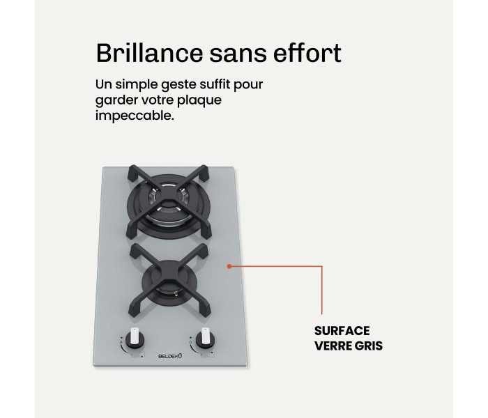 Plaque de cuisson gaz domino verre gris encastrable coloris gris