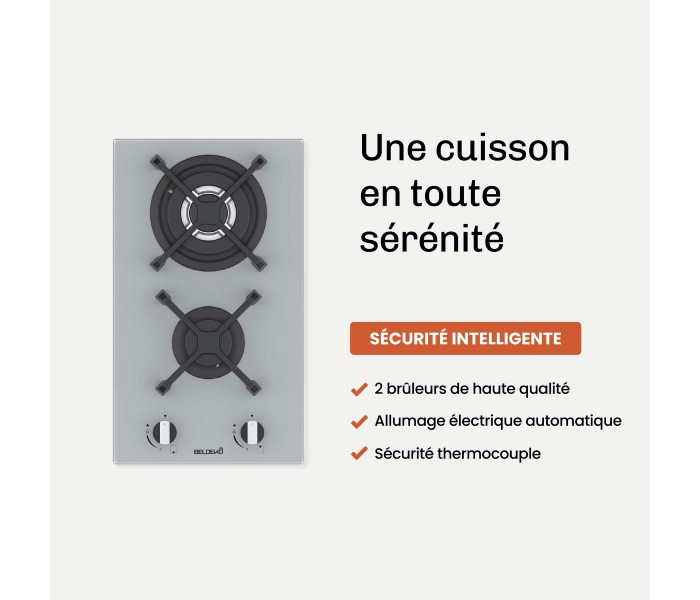 Plaque de cuisson gaz domino verre gris encastrable coloris gris