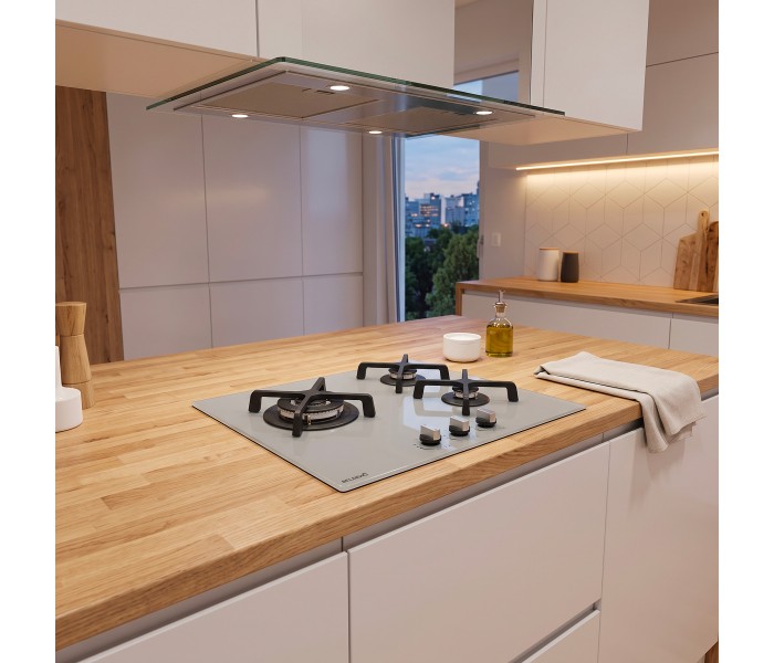 Plaque de cuisson gaz 3 foyers - Verre gris - Double couronne 6200 W - Fonte - BELDEKO