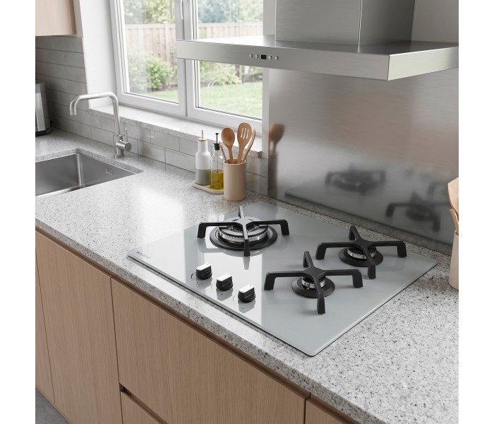 PLAQUE DE CUISSON GAZ VERRE GRIS 3 FEUX ENCASTRABLE