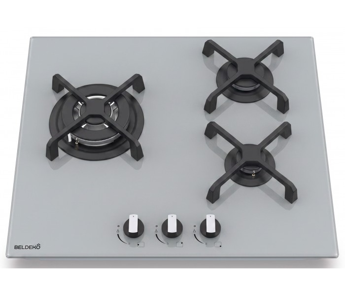 PLAQUE DE CUISSON GAZ VERRE GRIS 3 FEUX ENCASTRABLE