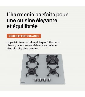 Plaque de cuisson gaz 4 foyers BELDEKO, Verre grise, Double couronne 8000W