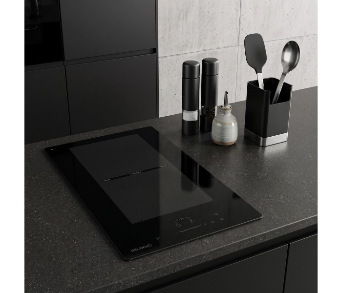 Plaque Induction Encastrable 2 Zones Flex Bridge 3500W BELDEKO, Verre Noir Mat Antirayure, Booster, Prise