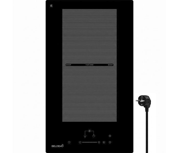 Plaque Induction Encastrable 2 Zones Flex Bridge 3500W BELDEKO, Verre Noir Mat Antirayure, Booster, Prise