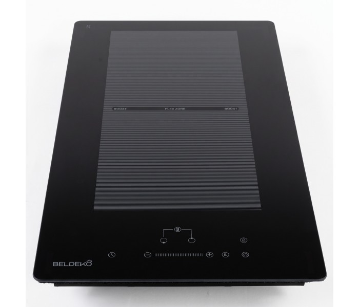 Plaque Induction Encastrable 2 Zones Flex Bridge 3500W BELDEKO, Verre Noir Mat Antirayure, Booster, Prise