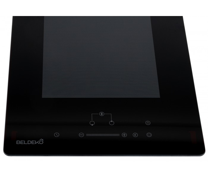 Plaque Induction Encastrable 2 Zones Flex Bridge 3500W BELDEKO, Verre Noir Mat Antirayure, Booster, Prise