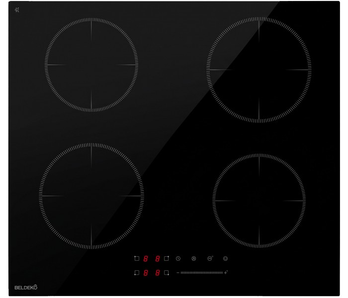 Plaque Induction Encastrable 4 Zones 7200W BELDEKO, Verre Noir Brillant, 4 Boosters, Slider Tactile, Pause