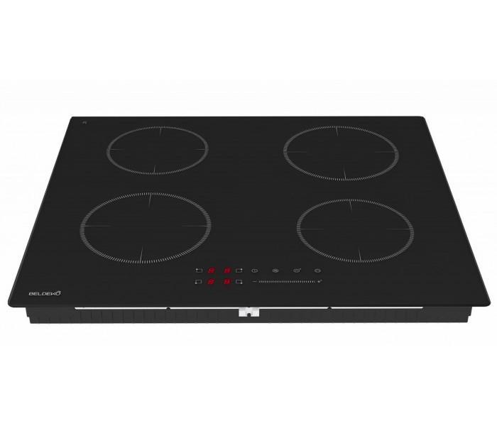 Plaque Induction Encastrable 4 Zones 7200W BELDEKO, Verre Noir MAT, 4 Boosters, Slider Tactile, Pause
