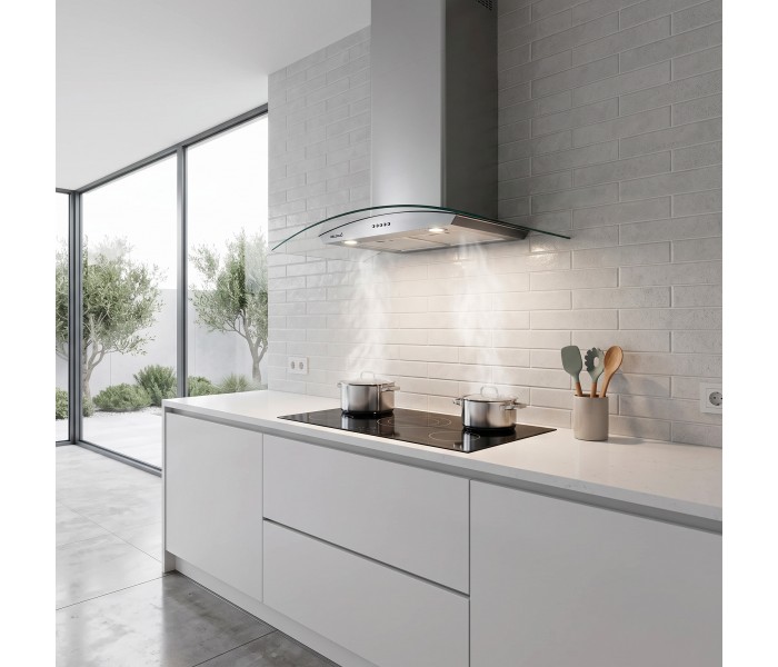 Hotte en inox et verre 90 cm de largeur