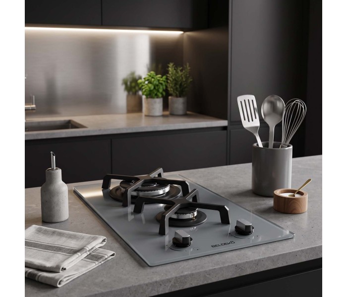 Plaque de cuisson gaz domino verre gris encastrable coloris gris