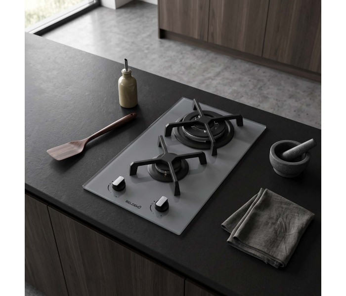 Plaque de cuisson gaz domino verre gris encastrable coloris gris