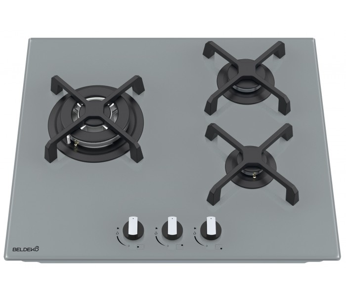 PLAQUE DE CUISSON GAZ VERRE GRIS 3 FEUX ENCASTRABLE