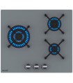Plaque de cuisson gaz 3 foyers - Verre gris - Double couronne 6200 W - Fonte - BELDEKO