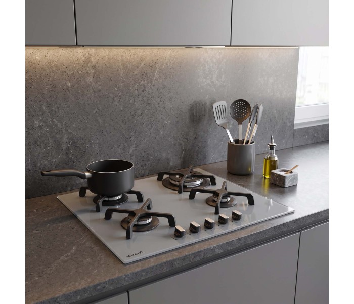 Plaque de cuisson gaz 4 foyers - Verre gris - Double couronne 8000 W - Fonte - BELDEKO