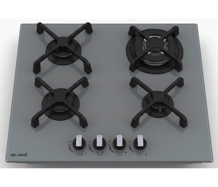 Plaque de cuisson gaz 4 foyers BELDEKO, Verre grise, Double couronne 8000W  vue des commandes