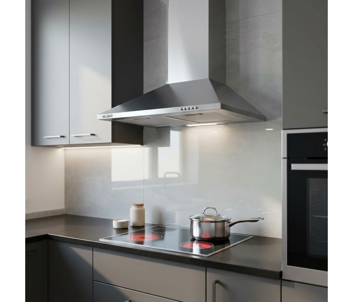 Hotte de Cuisine Décorative Inox 60cm -Triangle - Pyramide 338 m³/ h - Evacuation ou Recyclage - Eclairage LED