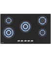 PLAQUE DE CUISSON GAZ 5 FOYERS - VERRE NOIR - 2 DOUBLE COURONNE 12800 W - FONTE - BELDEKO