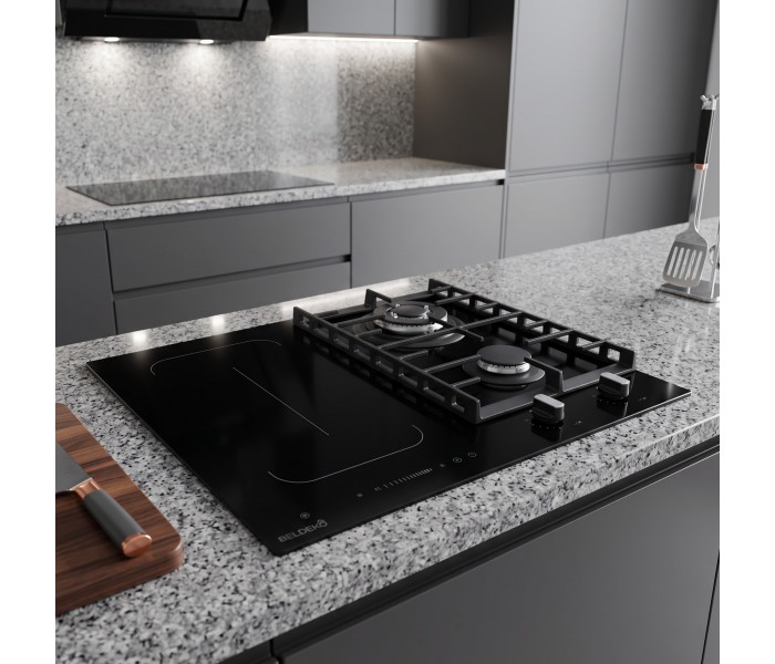 Plaque de cuisson mixte induction gaz zone flex grande grilles double couronne