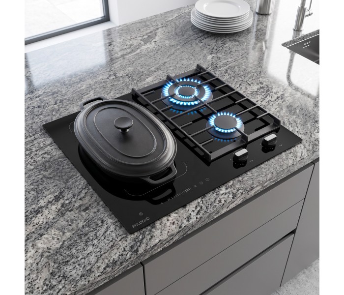 Plaque de cuisson mixte induction gaz zone flex grande grilles double couronne