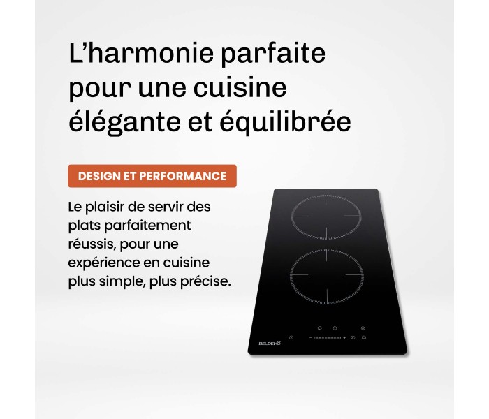 Plaque Induction Encastrable 2 Zones 3800W - Verre Noir - Booster - Prise