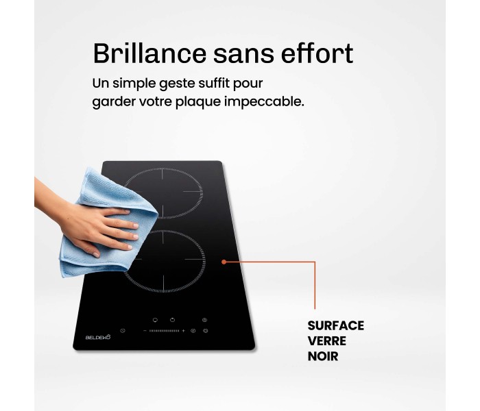Plaque Induction Encastrable 2 Zones 3800W - Verre Noir - Booster - Prise