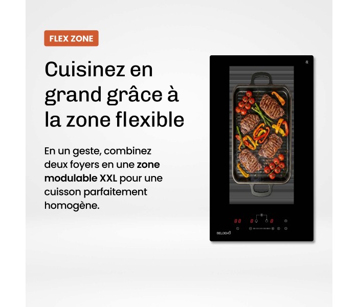 Plaque Induction Encastrable 2 Zones Flex Bridge 3500W - Verre Noir - Booster - Prise