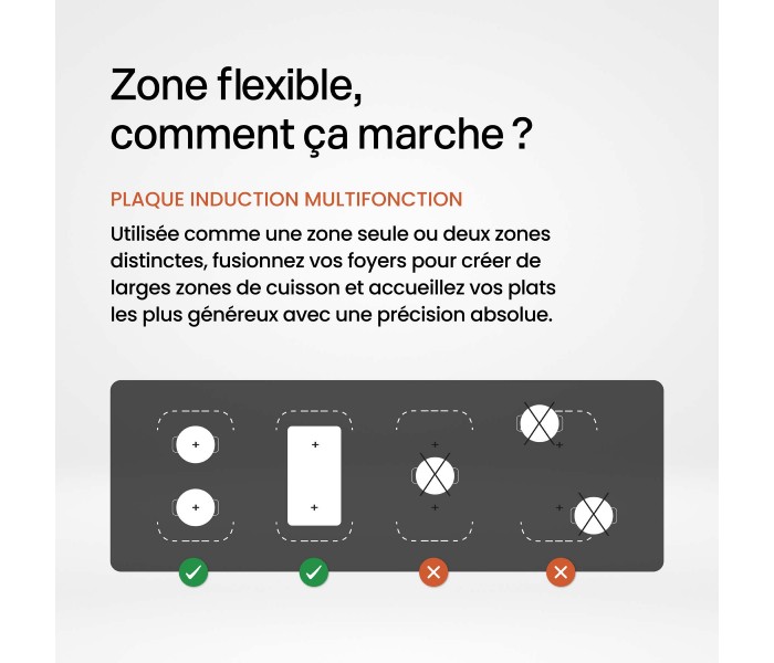 Plaque Induction Encastrable 2 Zones Flex Bridge 3500W - Verre Noir - Booster - Prise