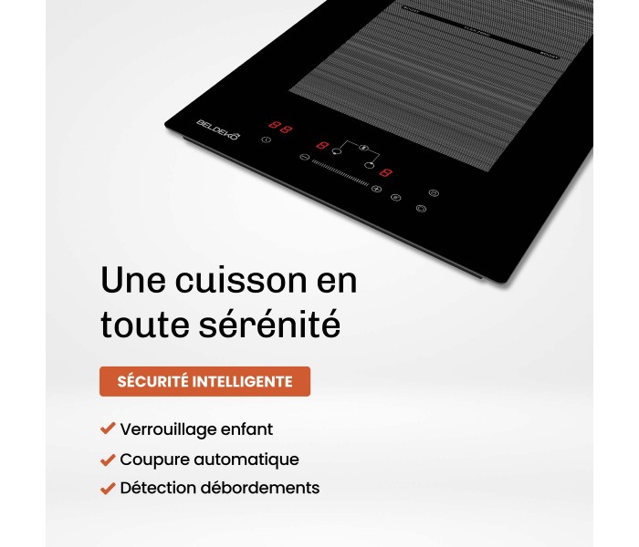 Plaque Induction Encastrable 2 Zones Flex Bridge 3500W - Verre Noir - Booster - Prise