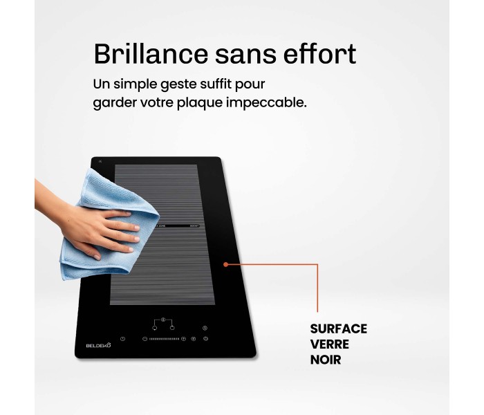 Plaque Induction Encastrable 2 Zones Flex Bridge 3500W - Verre Noir - Booster - Prise