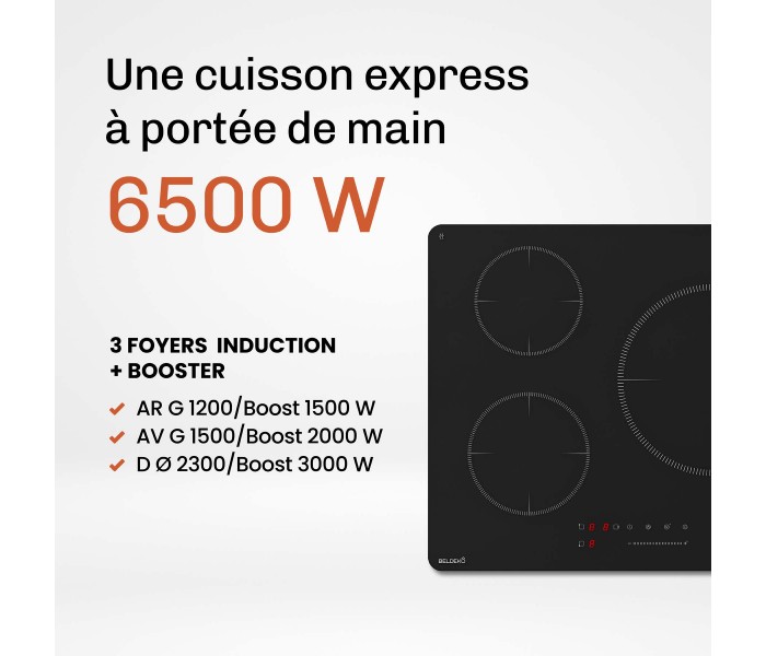 plaque induction noir mat 3 foyers