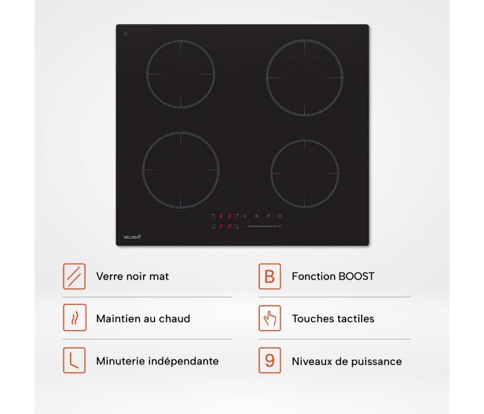 plaque induction 4 feux noir mat antirayure 4 zones