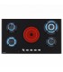 Plaque de cuisson mixt gaz vitrocéramique 5 feux 90 cm encastrable double couronne