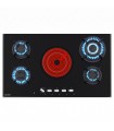 PLAQUE DE CUISSON MIXTE GAZ ET VITROCERAMIQUE 5 FOYERS - VERRE NOIR - DOUBLE COURONNE 10200 W - FONTE - BELDEKO