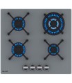Plaque de cuisson gaz 4 foyers - Verre gris - Double couronne 8000 W - Fonte - BELDEKO
