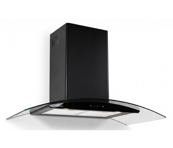HOTTE DECORATIVE MURALE 90 CM - VERRE ET NOIR - 850 M3/H - MOTEUR BRUSHLESS A+++ COMMANDE TACTILE ET GESTUELLE - BELDEKO