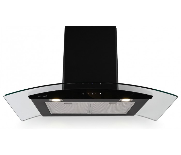 HOTTE DECORATIVE MURALE 90 CM - VERRE ET NOIR - 850 M3/H - MOTEUR BRUSHLESS A+++ COMMANDE TACTILE ET GESTUELLE - BELDEKO